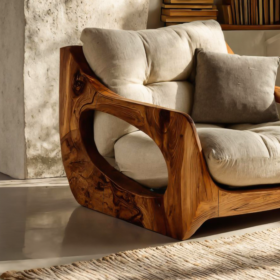 Modern Organic Lounge Seating With Carved Form For Living Room