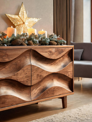 Modern Organic Wave Pattern Sideboard For Holiday Decor