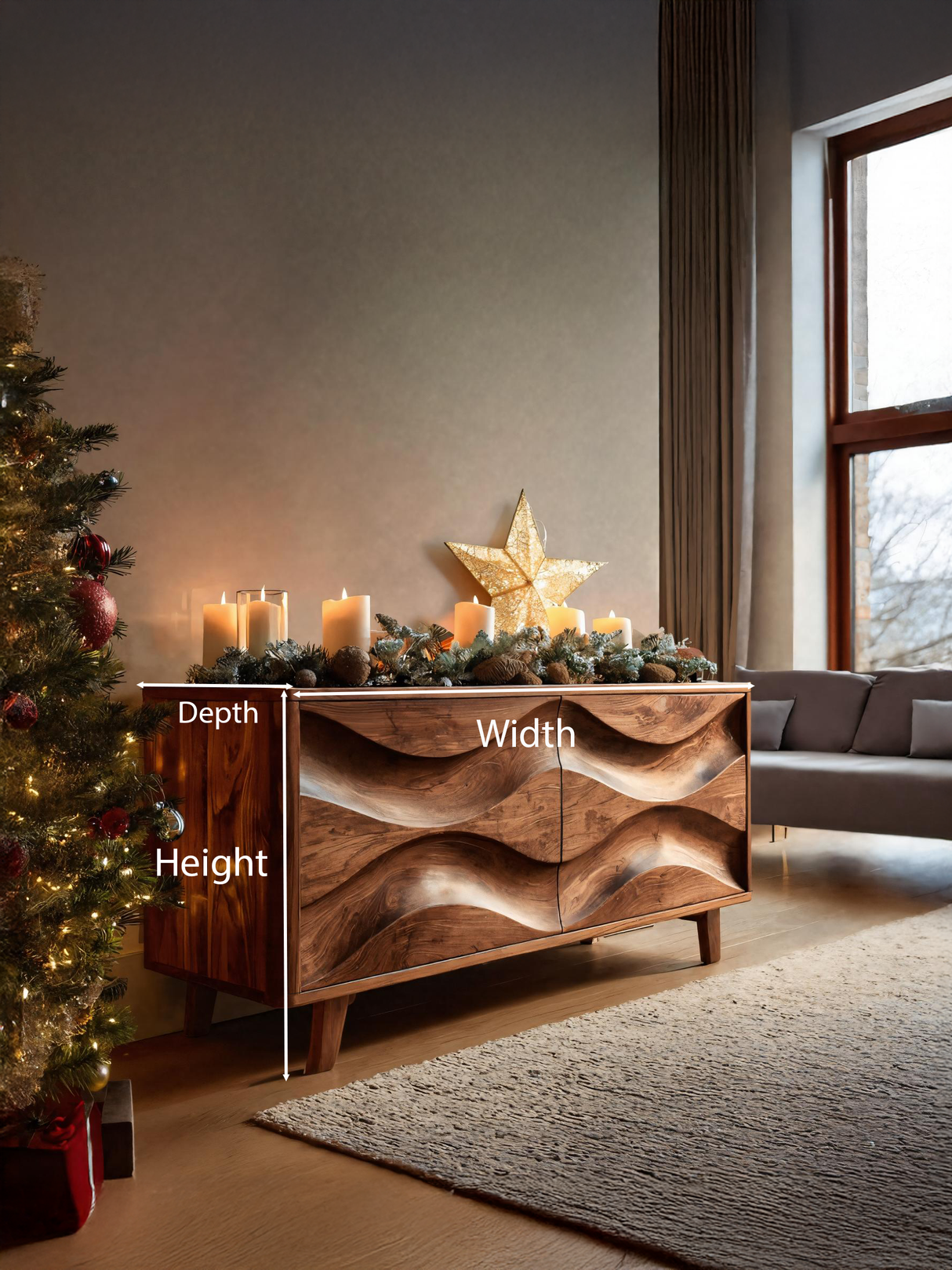 Modern Organic Wave Pattern Sideboard For Holiday Decor