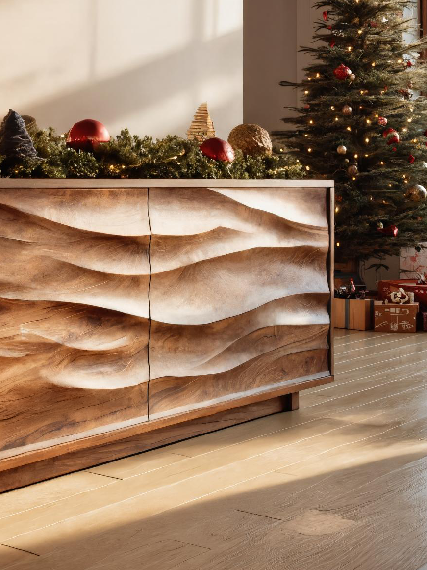 Modern Organic Wave Carved Sideboard For Festive Home Decor