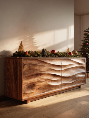 Modern Organic Wave Carved Sideboard For Festive Home Decor
