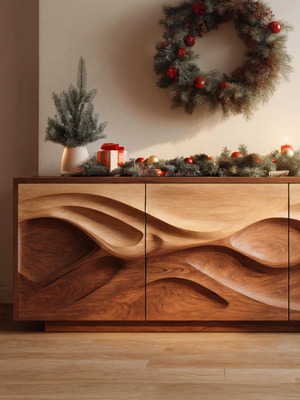 Organic Wave Pattern Sideboard For Holiday Decor