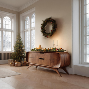 Mid Century Curved Sideboard For Holiday Or Living Room