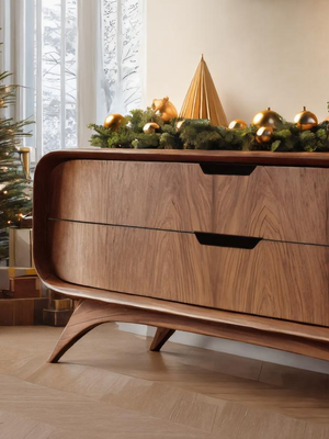 Mid Century Curved Sideboard For Holiday Or Living Room