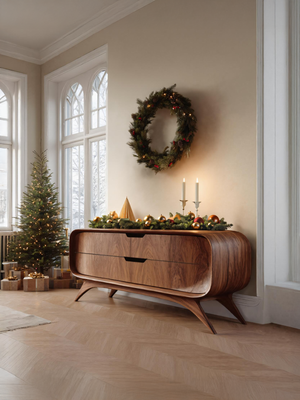 Mid Century Curved Sideboard For Holiday Or Living Room