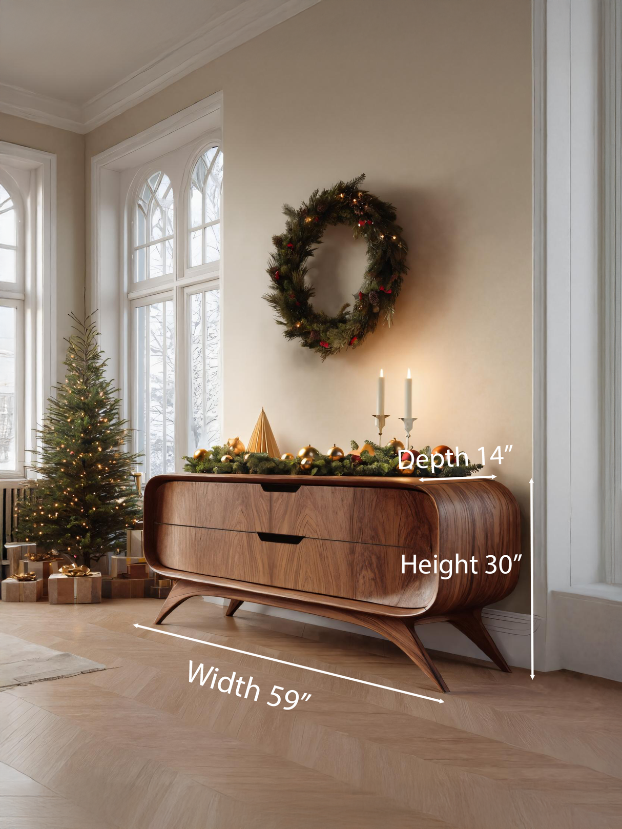 Mid Century Curved Sideboard For Holiday Or Living Room