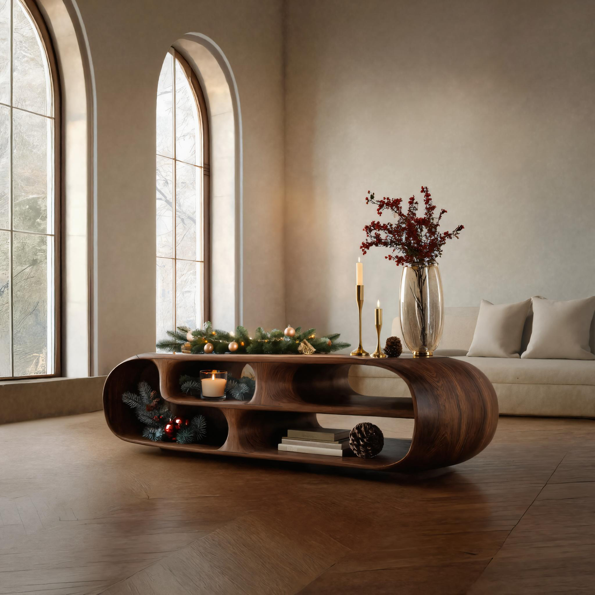 Modern Curved Sideboard For Living Room Or Holiday Decor