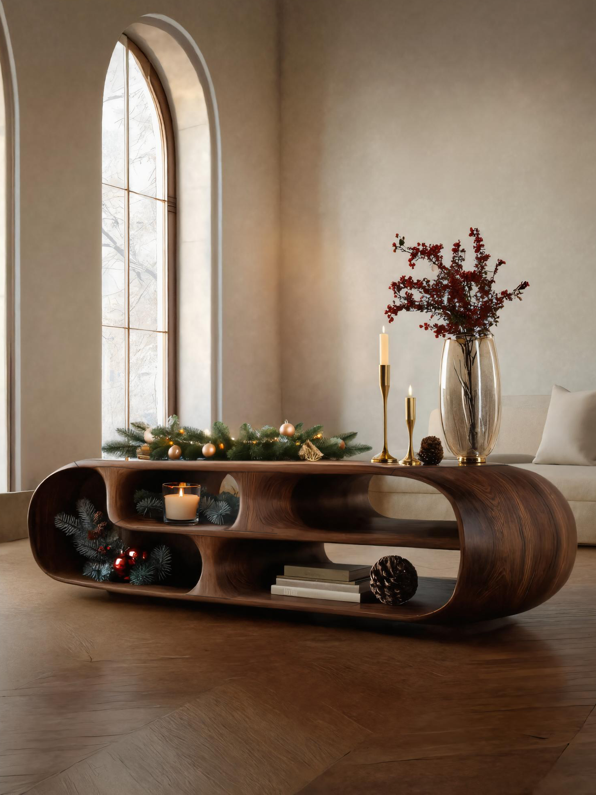 Modern Curved Sideboard For Living Room Or Holiday Decor