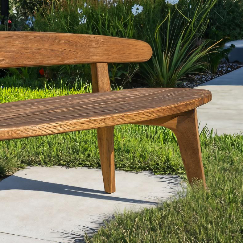 Organic Outdoor Bench With Curved Backrest For Patio