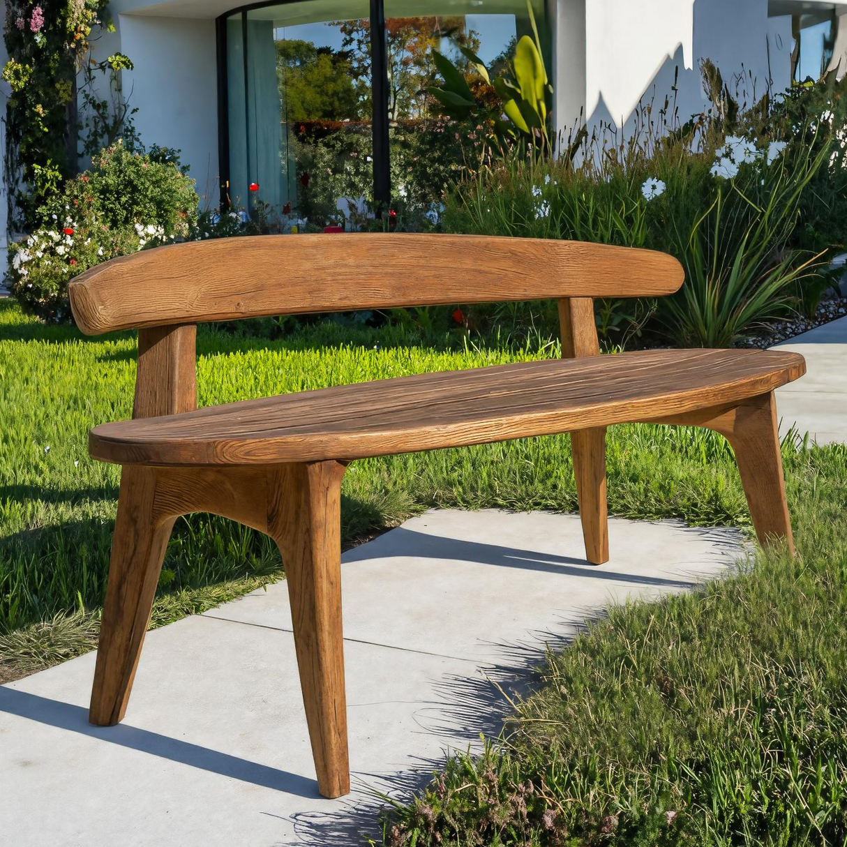 Organic Outdoor Bench With Curved Backrest For Patio