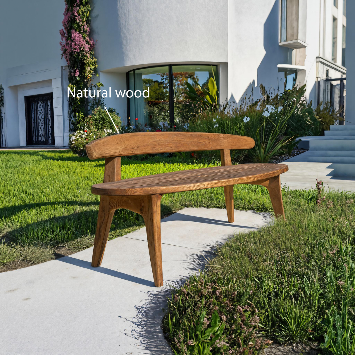 Organic Outdoor Bench With Curved Backrest For Patio