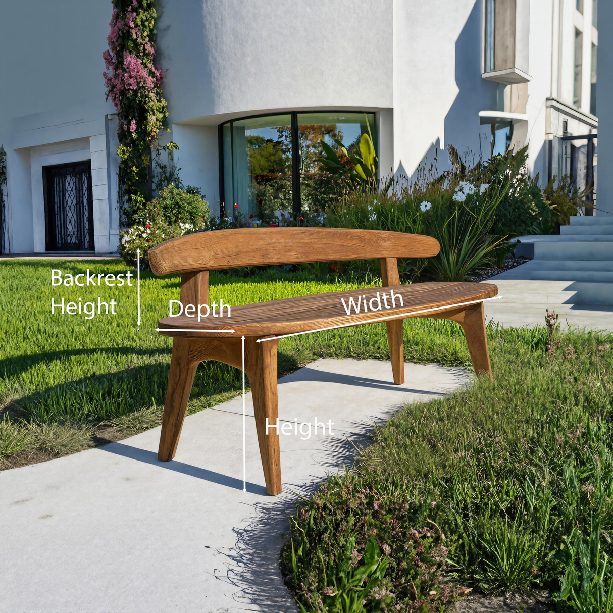 Organic Outdoor Bench With Curved Backrest For Patio