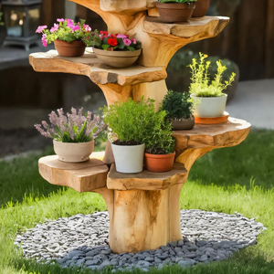 Organic Plant Stand With Multi Tier Tree Design For Garden