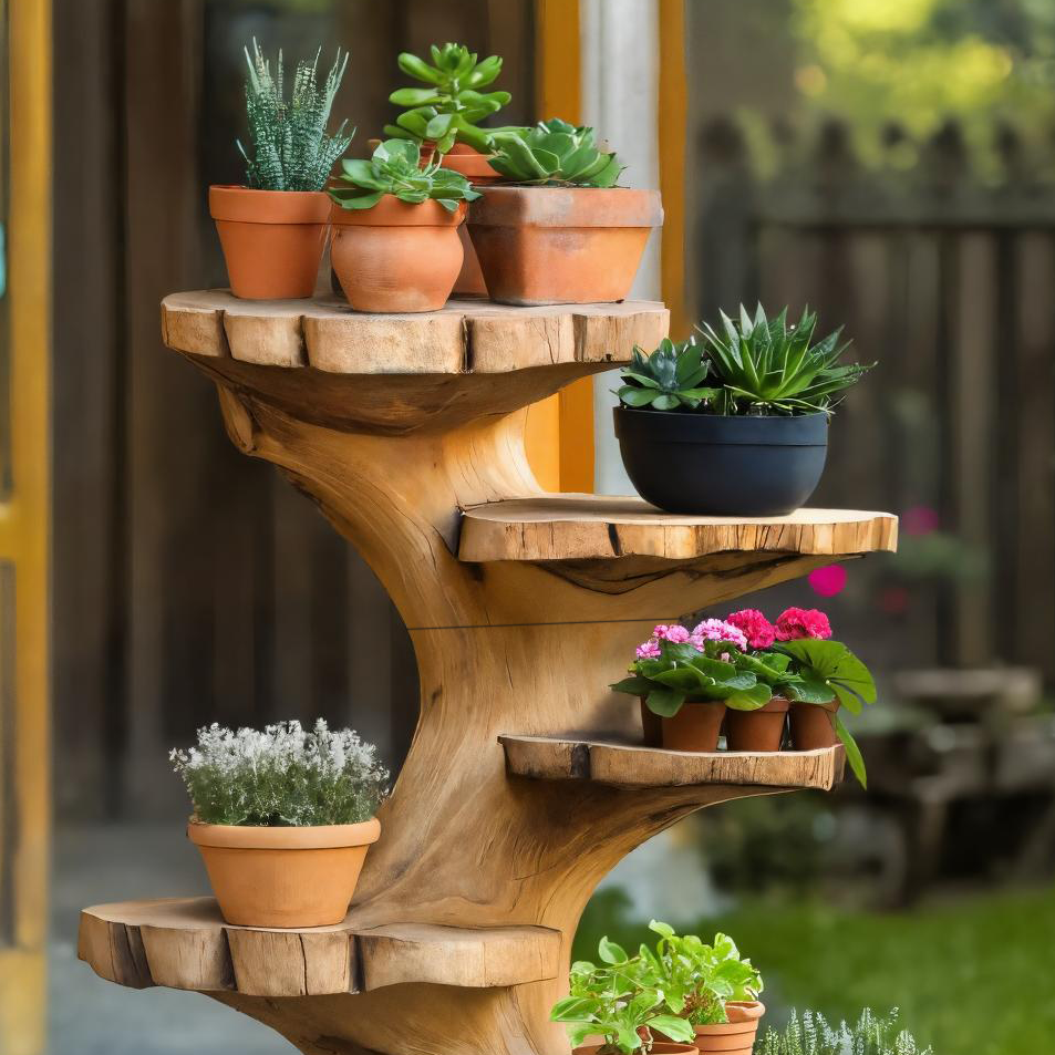 Organic Multi Tier Sculptural Plant Stand For Garden
