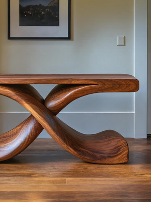 Modern Sculptural Console Table With Twisted Base For Living Room