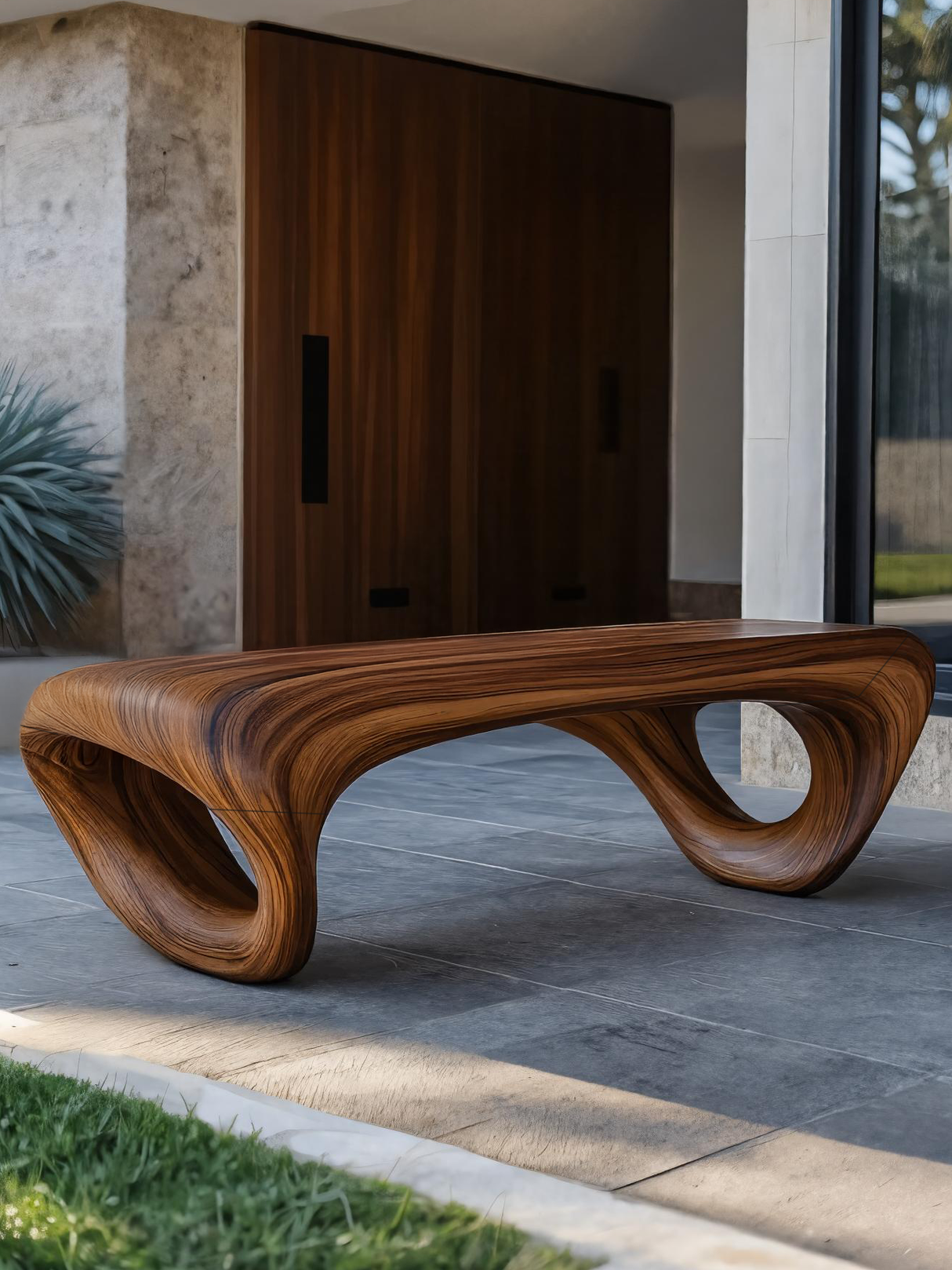 Modern Sculptural Outdoor Bench For Patio Or Garden Decor