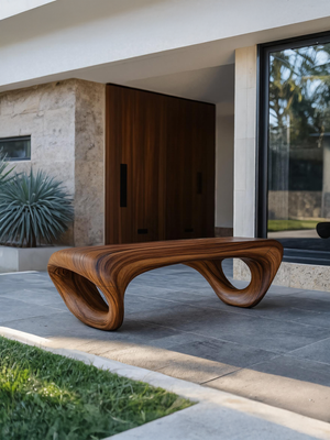 Modern Sculptural Outdoor Bench For Patio Or Garden Decor