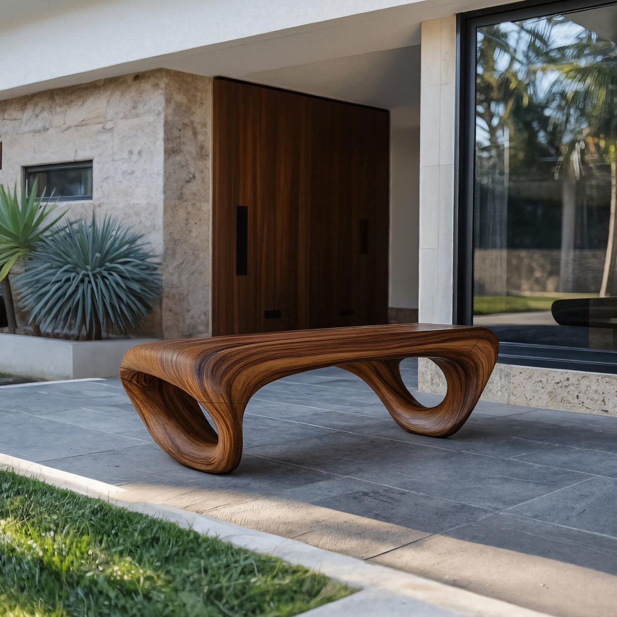 Modern Sculptural Outdoor Bench For Patio Or Garden Decor