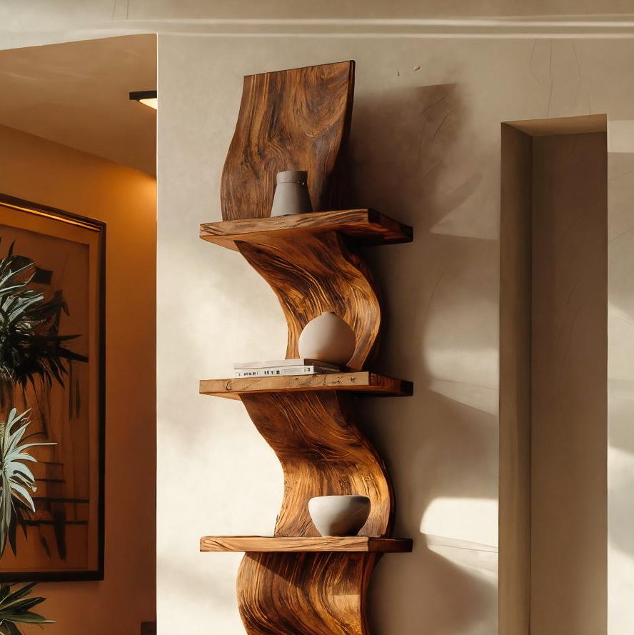 Modern Curved Floating Shelf For Statement Living Room