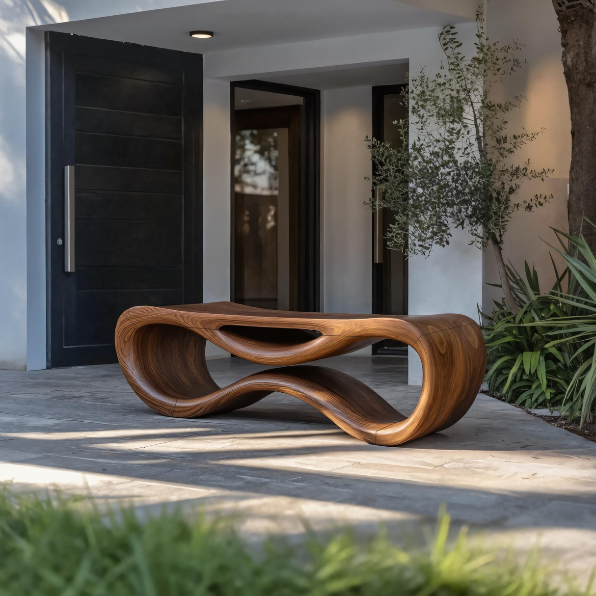 Contemporary Sculptural Outdoor Bench For Patio Or Garden Decor