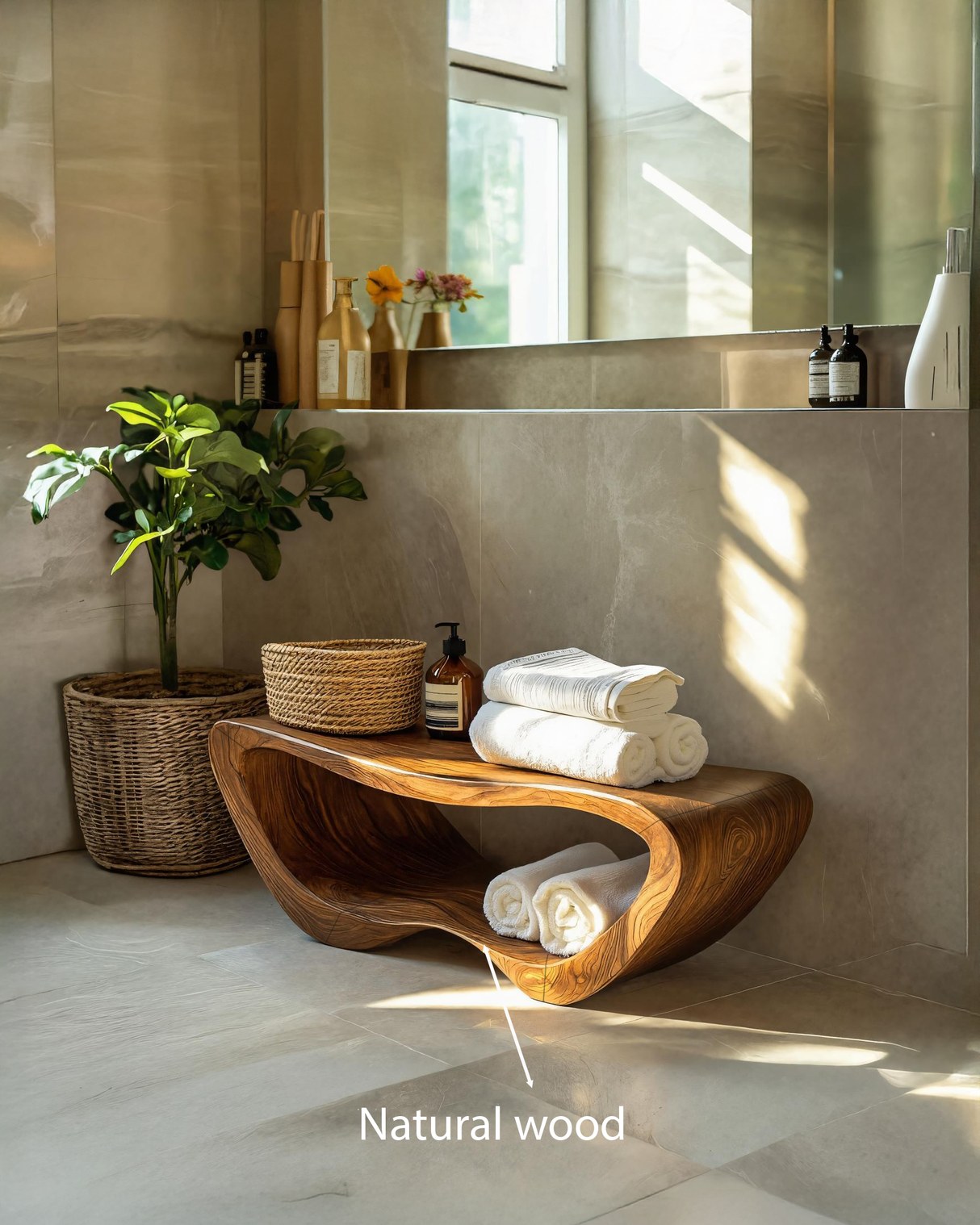 Minimalist Organic Shower Bench For Bathroom Or Spa