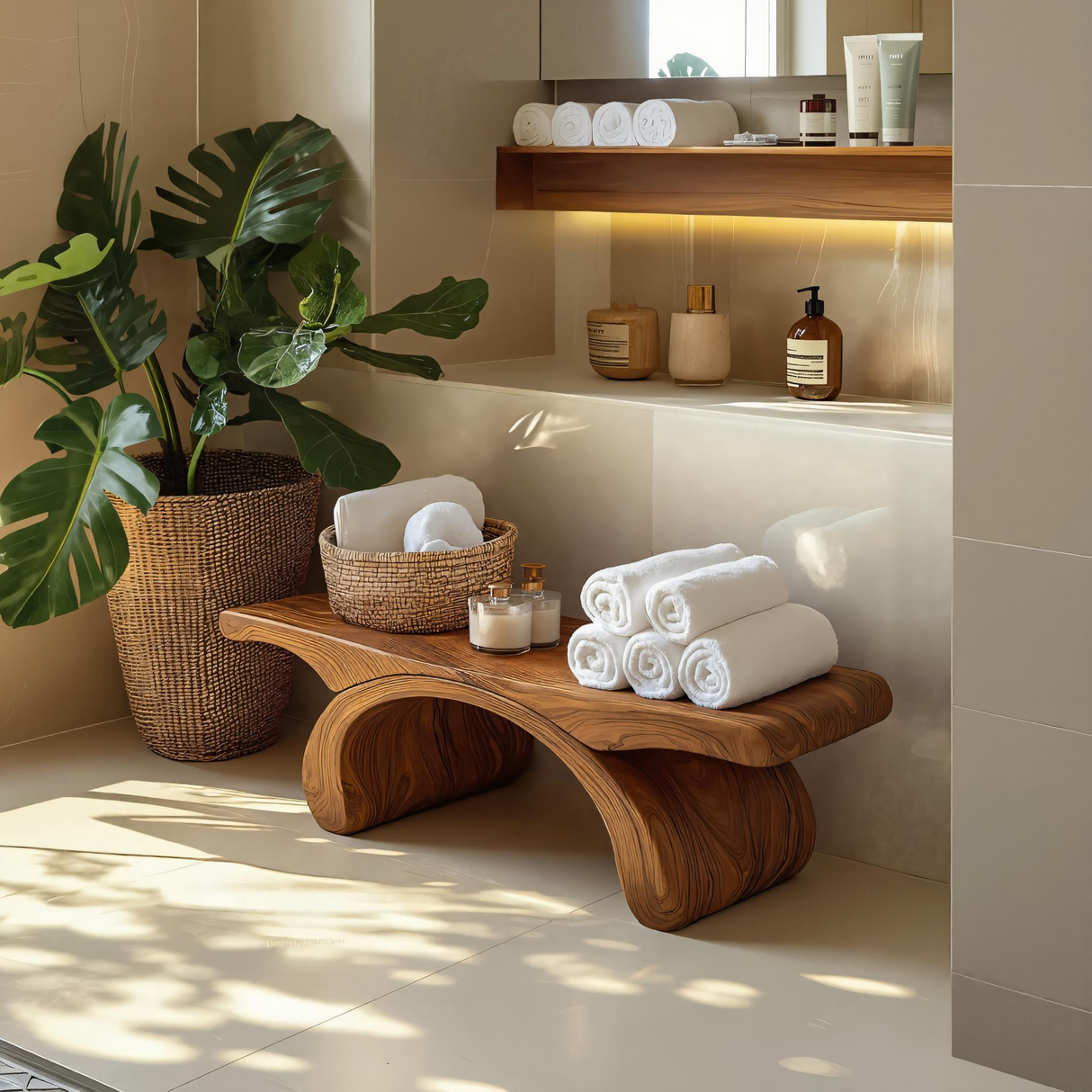 Modern Organic Shower Bench For Bathroom Or Spa Furniture