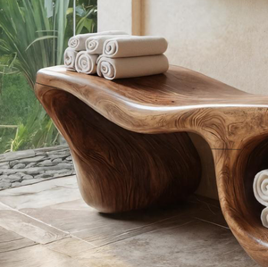 Organic Wave Carved Shower Bench Double Storage For Bathroom