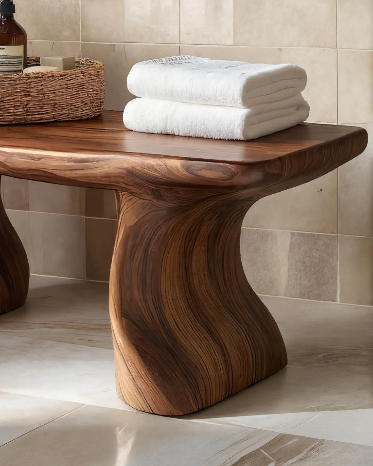 Modern Organic Curved Bath Bench For Bathroom