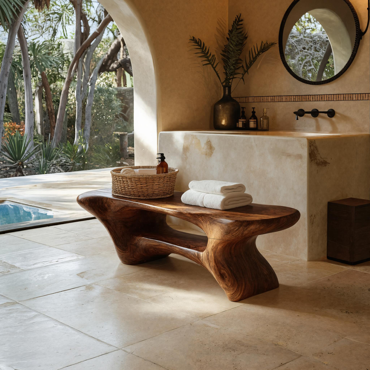 Modern Organic Bathroom Seat With Center Shelf For Bathroom