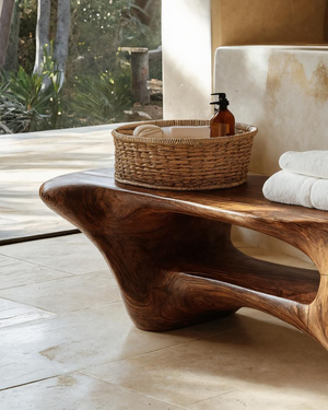 Modern Organic Bathroom Seat With Center Shelf For Bathroom