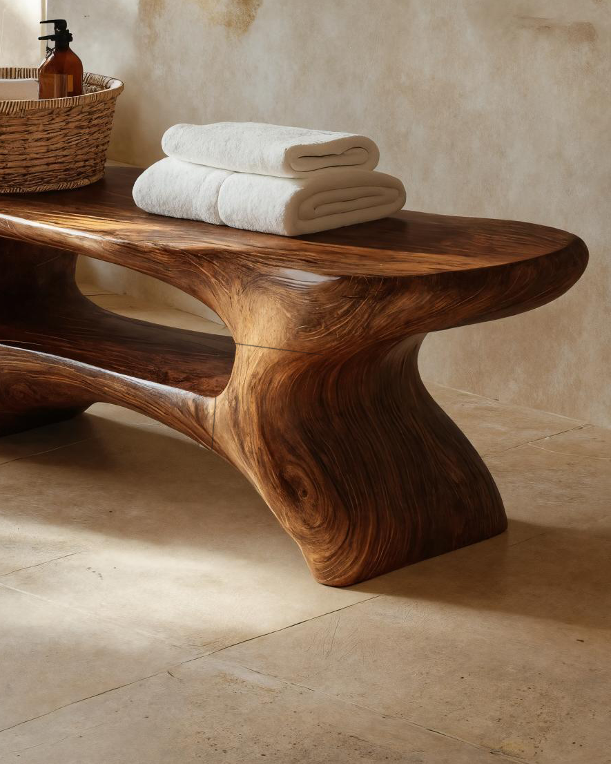 Modern Organic Bathroom Seat With Center Shelf For Bathroom