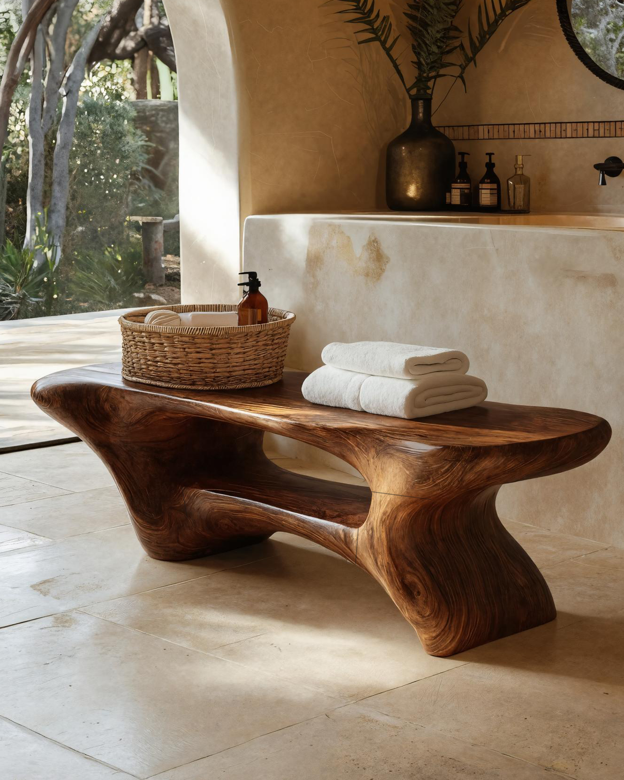 Modern Organic Bathroom Seat With Center Shelf For Bathroom