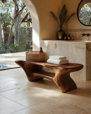 Modern Organic Bathroom Seat With Center Shelf For Bathroom