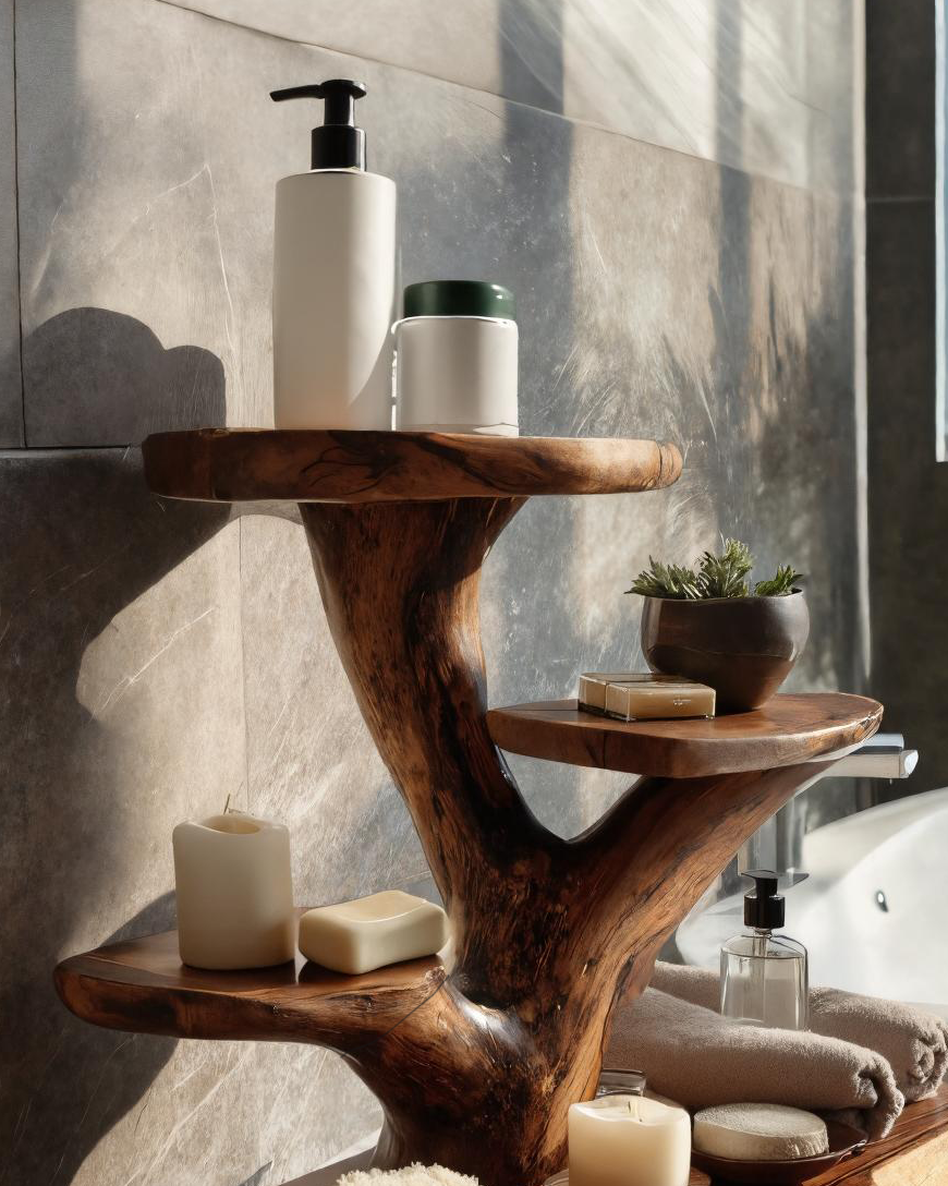 Organic Multi Tier Display Shelf For Bathroom