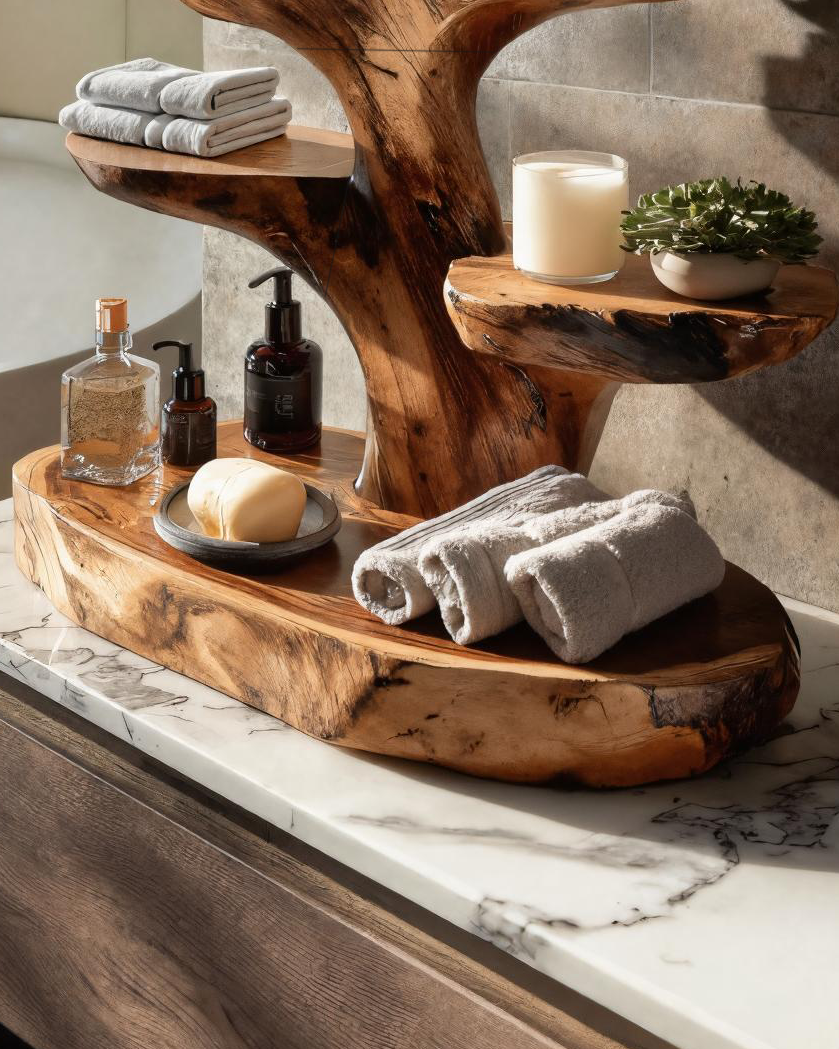 Organic Multi Tier Bathroom Shelf For Spa