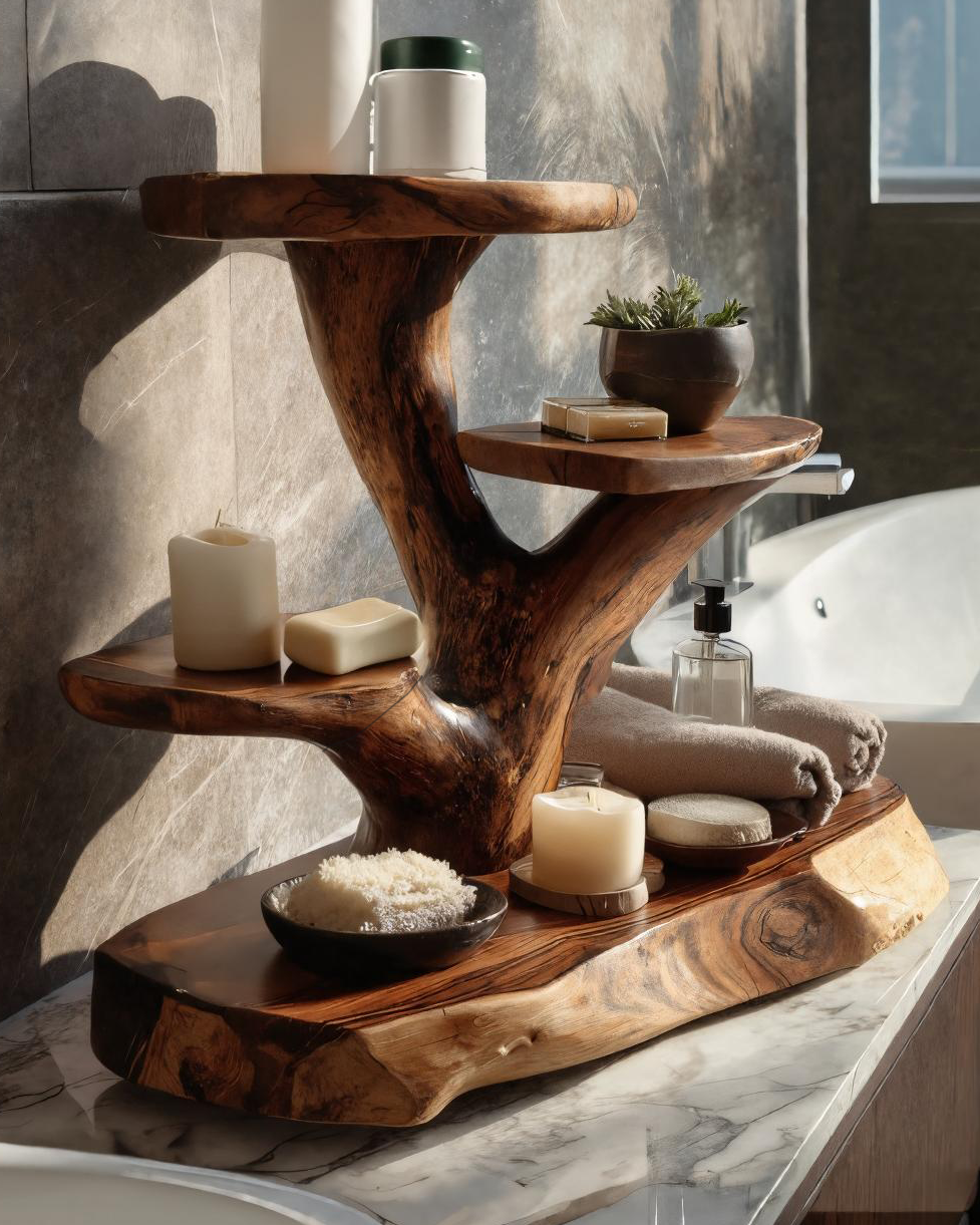 Organic Multi Tier Display Shelf For Bathroom