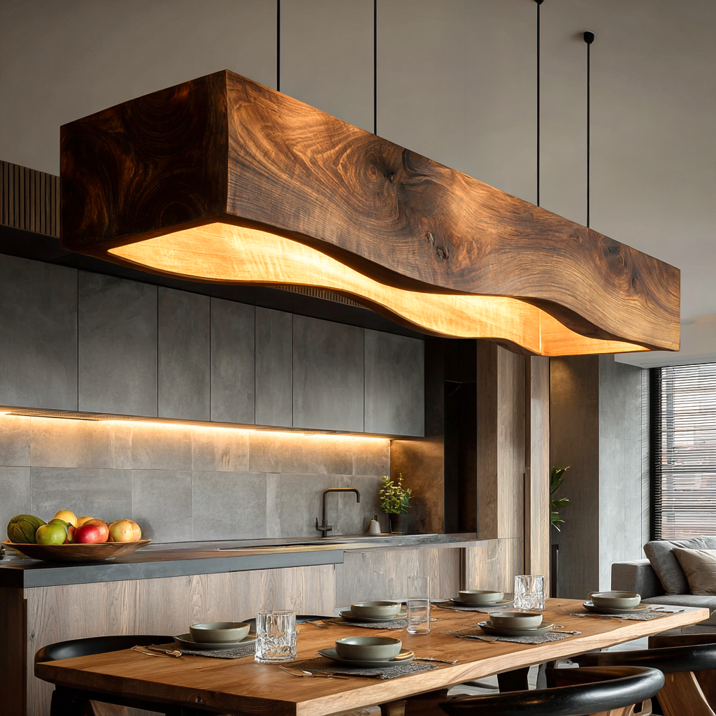 Long Wooden Hanging Lamp For Dining Tables