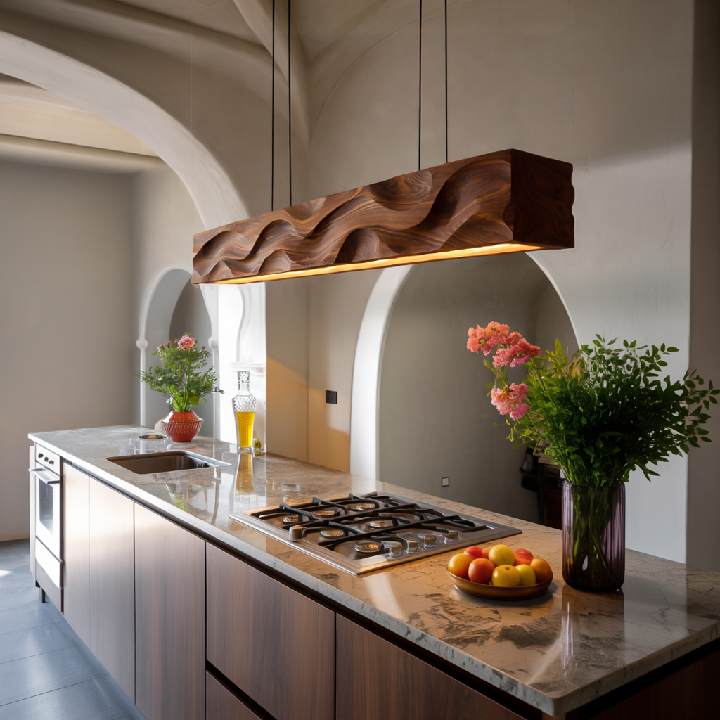 Modern Pendant Lighting With Carved Wave For Dining Area