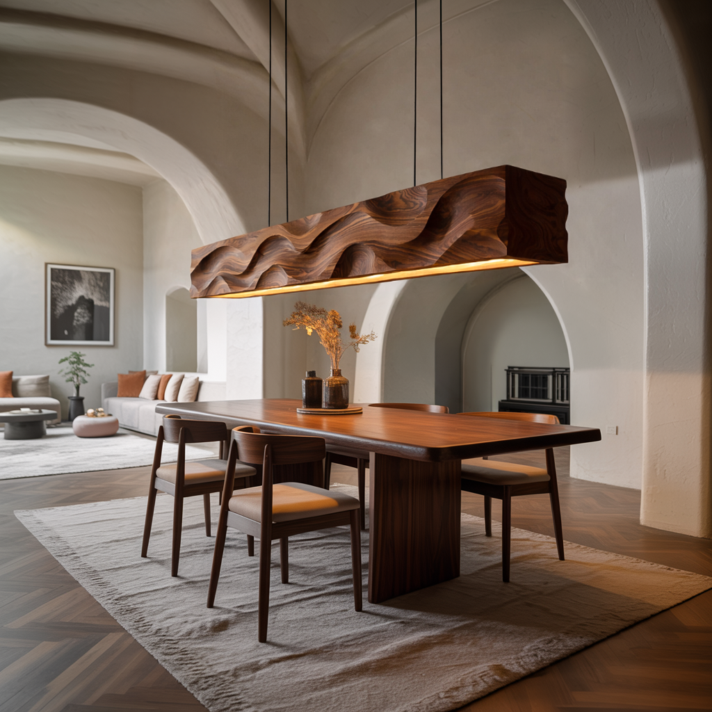 Modern Pendant Lighting With Carved Wave For Dining Area