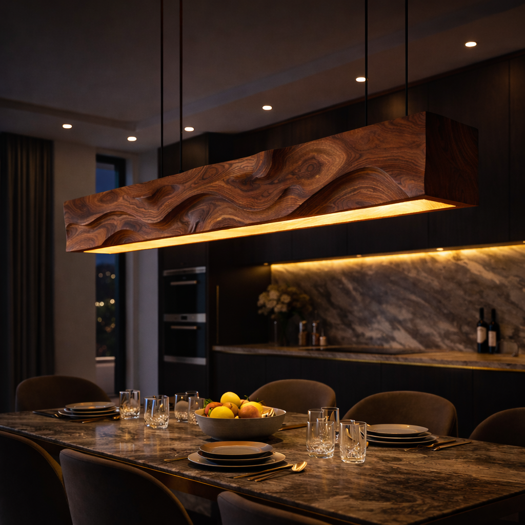 Handcrafted Pendant Light With Wave Carved Surface For Kitchen