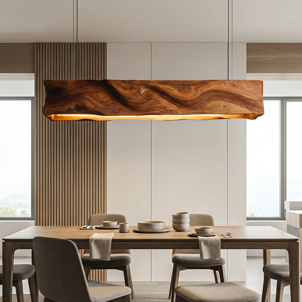 Handcrafted Pendant Light With Wave Carved Surface For Kitchen