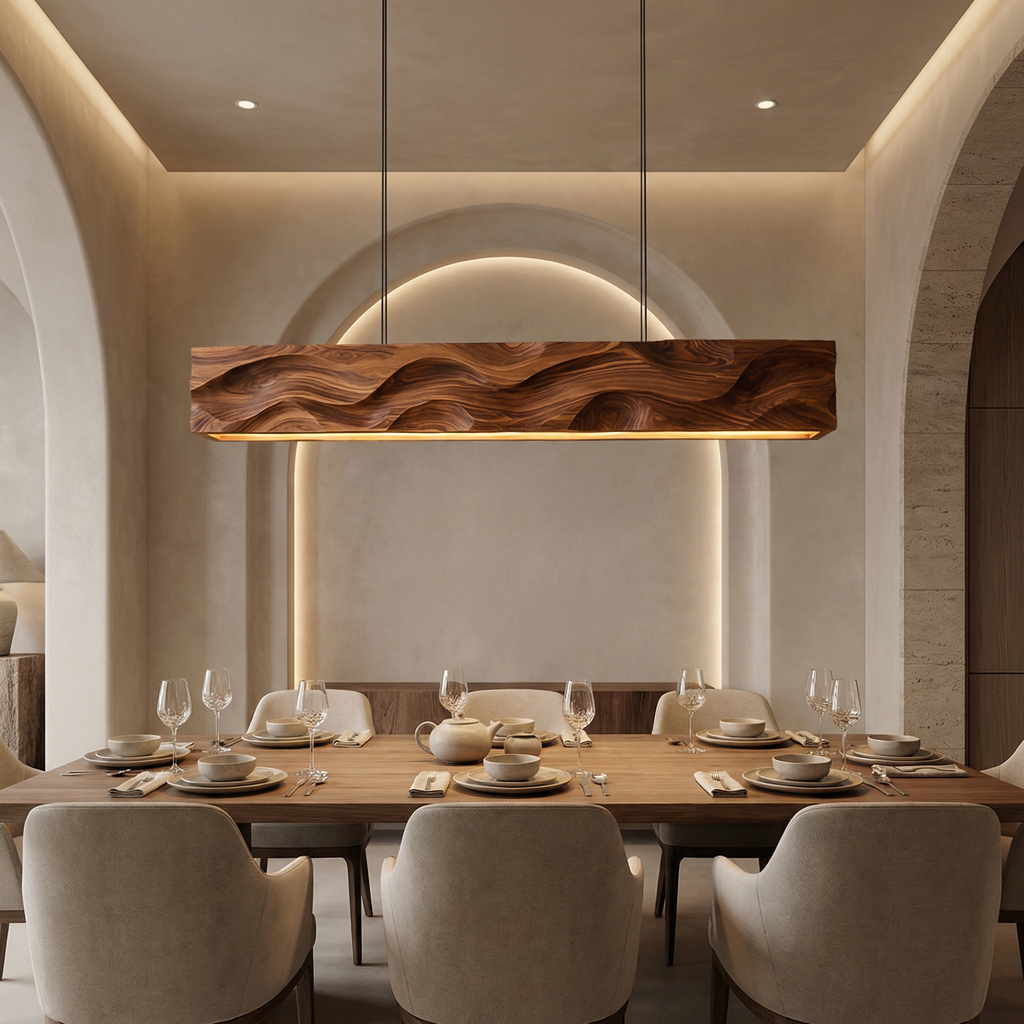 Modern Pendant Lighting With Carved Wave For Dining Area