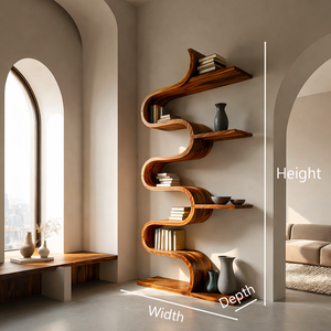 Modern Sculptural Wooden Wave Bookshelf For Living Space