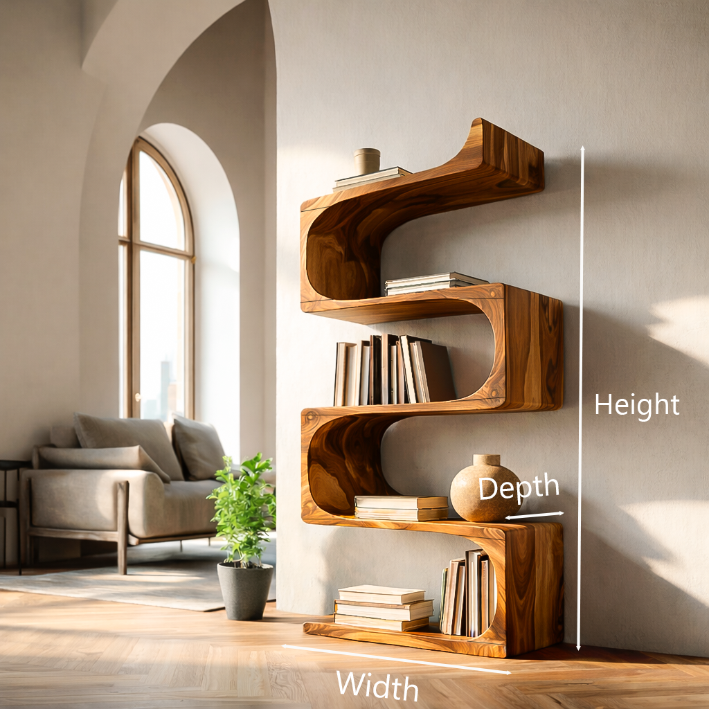 Modern Wooden Flowing Carved Bookshelf For Living Room