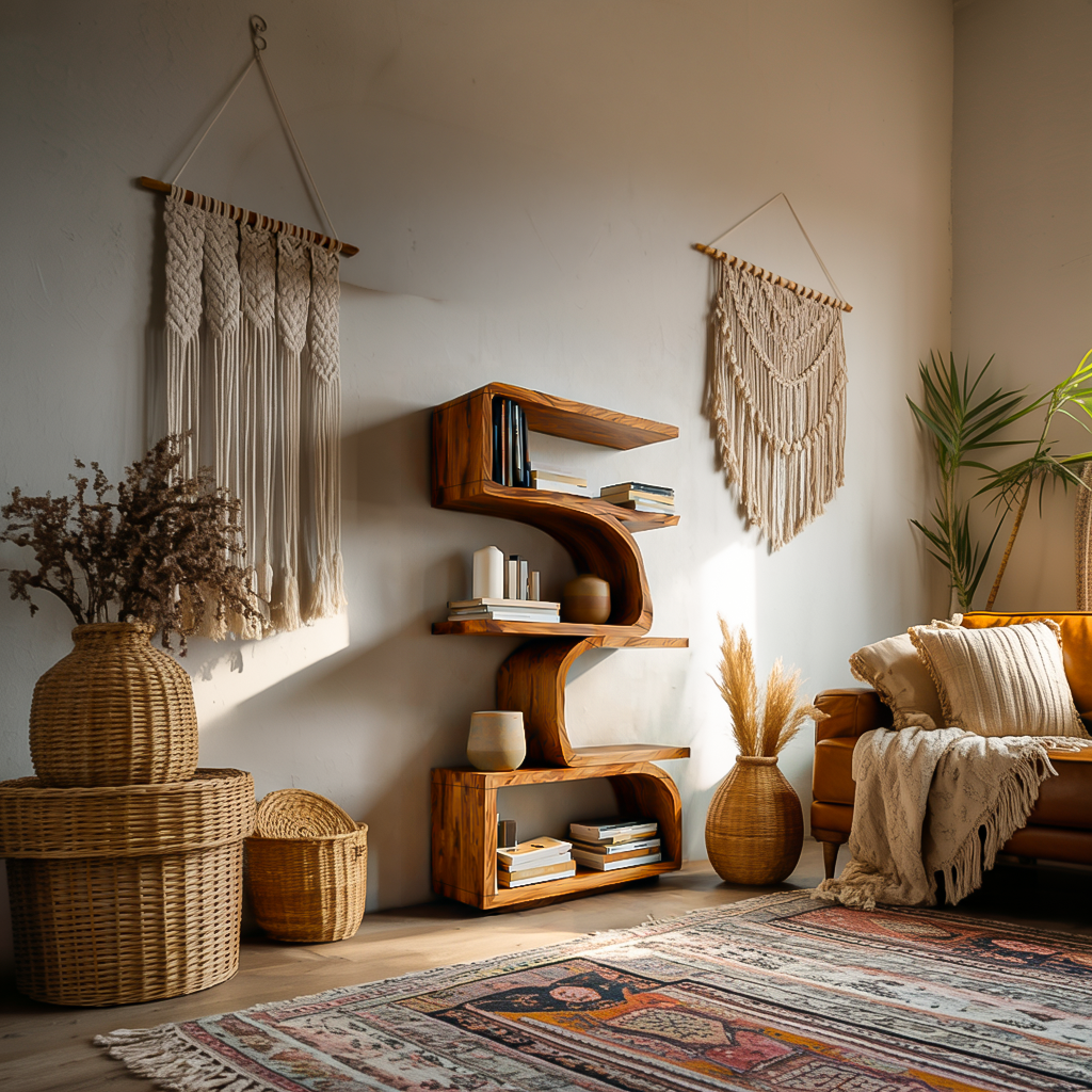 Organic Curved Wooden Bookshelf For Home Decor