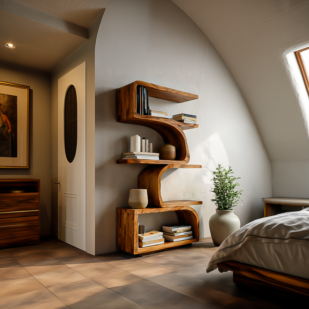 Organic Curved Wooden Bookshelf For Home Decor