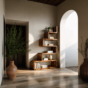 Minimalist Wooden Curved Bookshelf For Modern Interior
