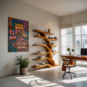 Modern Bookshelf Flowing Curved Design For Living Decor