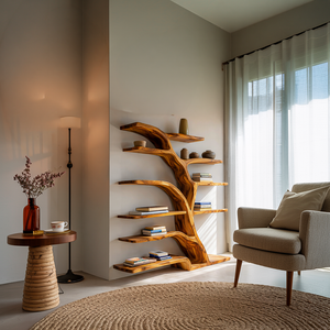 Modern Bookshelf Flowing Curved Design For Living Decor