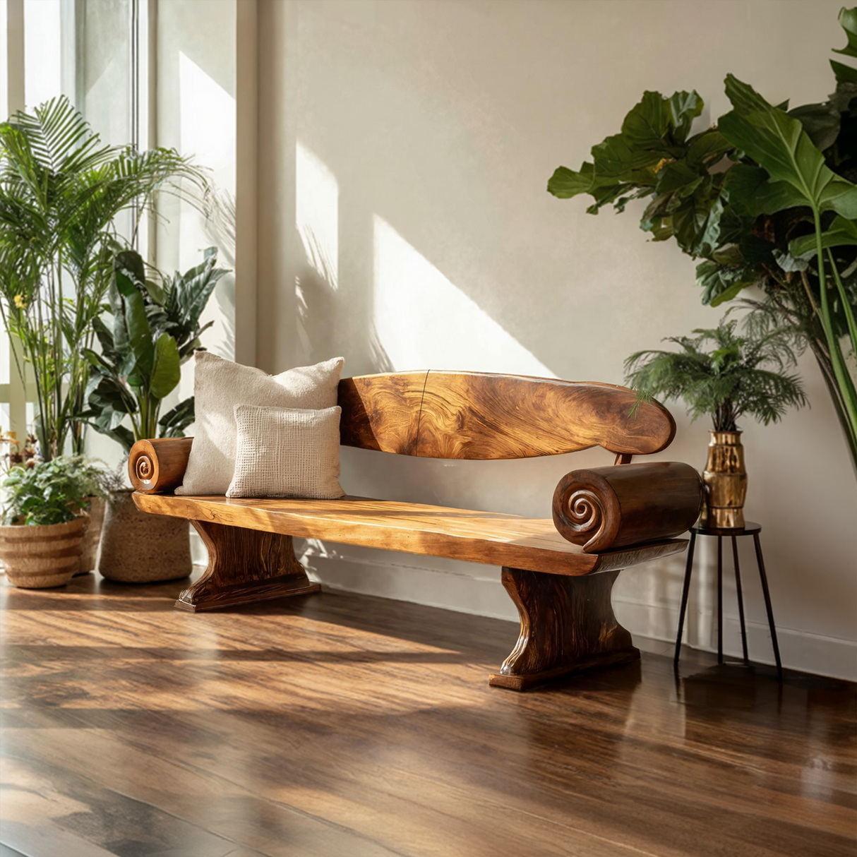 Live Edge Solid Wood Bench For Entryway Furniture Design